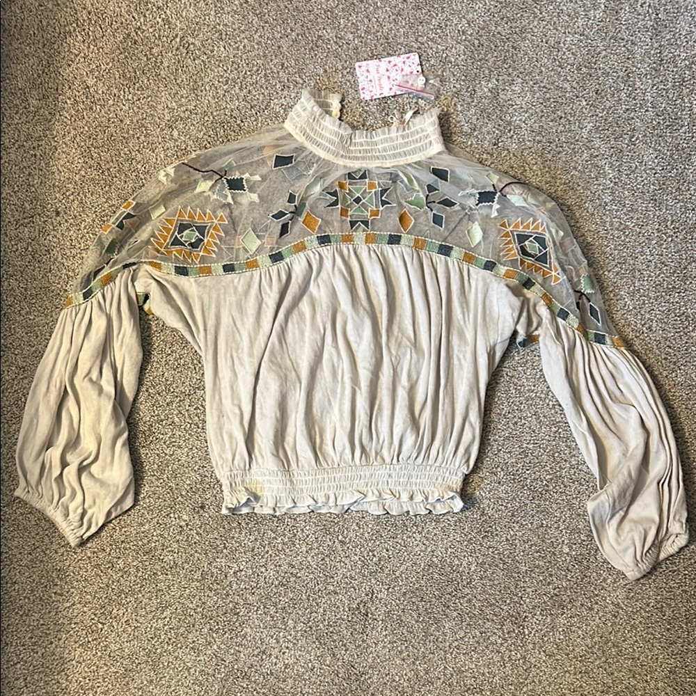 Free People Embroidered Cream Blouse